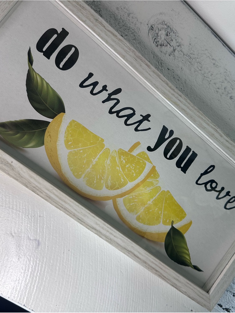 Do What You Love Lemon Slice Wall Art - Yellow & Green in white wooden frame